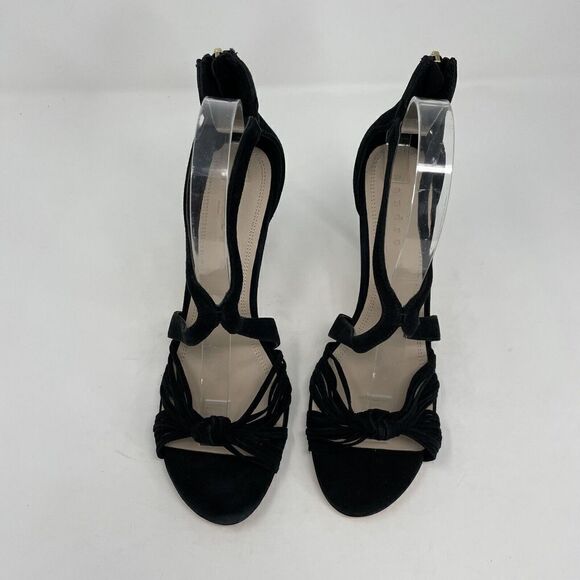 SANDRO Paris Strappy Sandals Womens 39 US 8 Black Suede Heels Zipper - Picture 4 of 11
